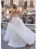 Beaded Ivory Lace Tulle Ruffle Wedding Dress